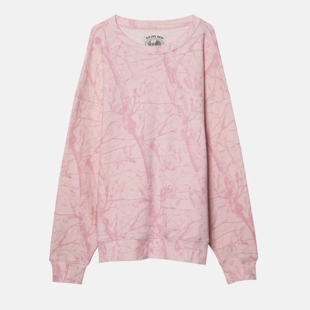 DAIRY BOY Bubblegum Camo Crewneck - Pink Puff
Size SMALL